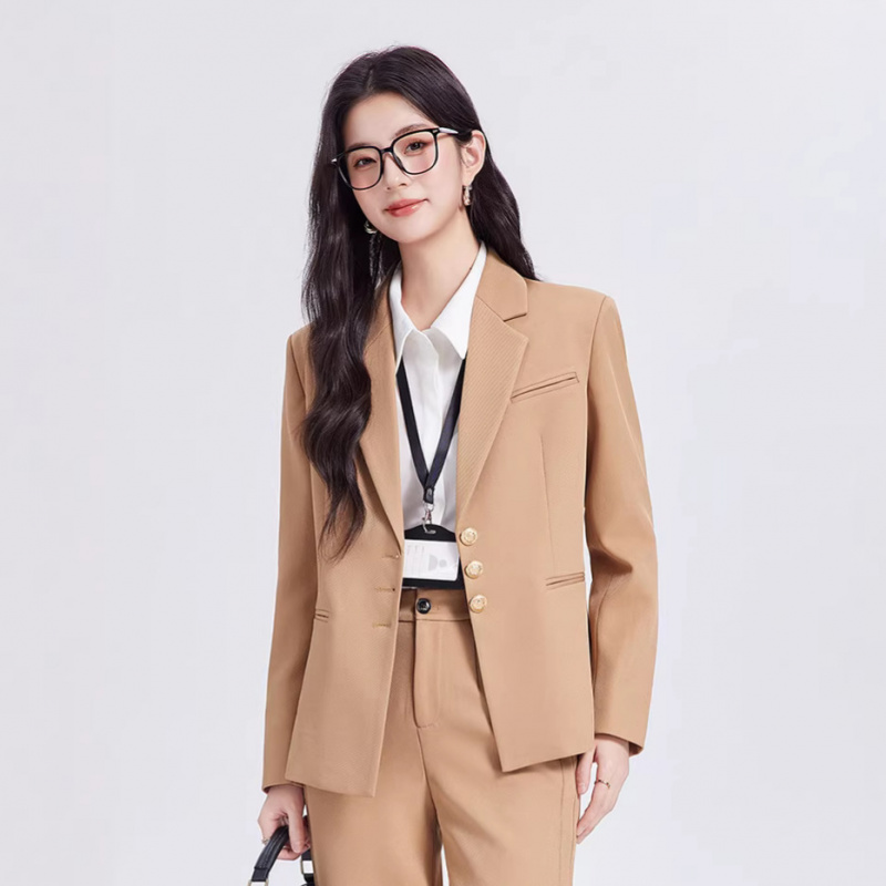 Women Formal Wear Shirts - Khaki women's suit set, high-end, casual