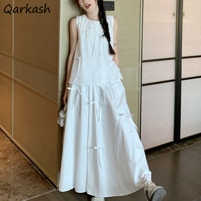 Shift Dress Sleeveless - White Dress Sets for Women Bow