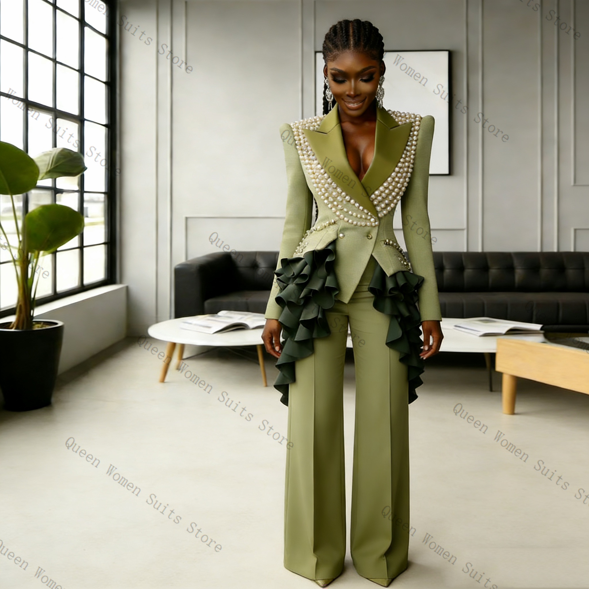 Women'S Formal Wear For A Wedding - Luxury Pearls Women Suit Pants Set