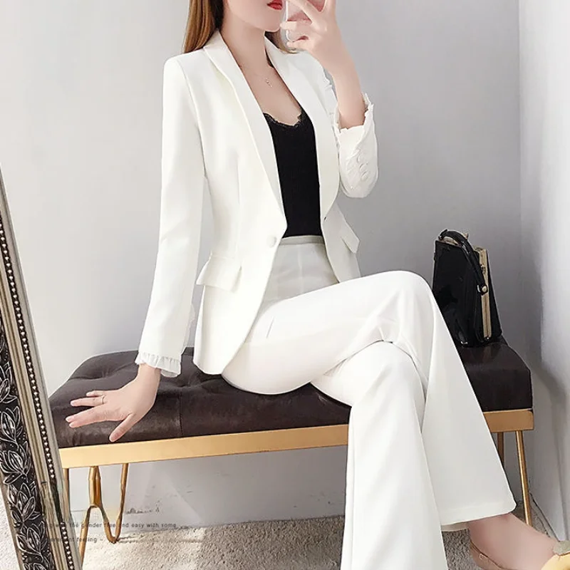 Blazer and White Trouser Suit  - Women Formal Wear Korean 评论和价格