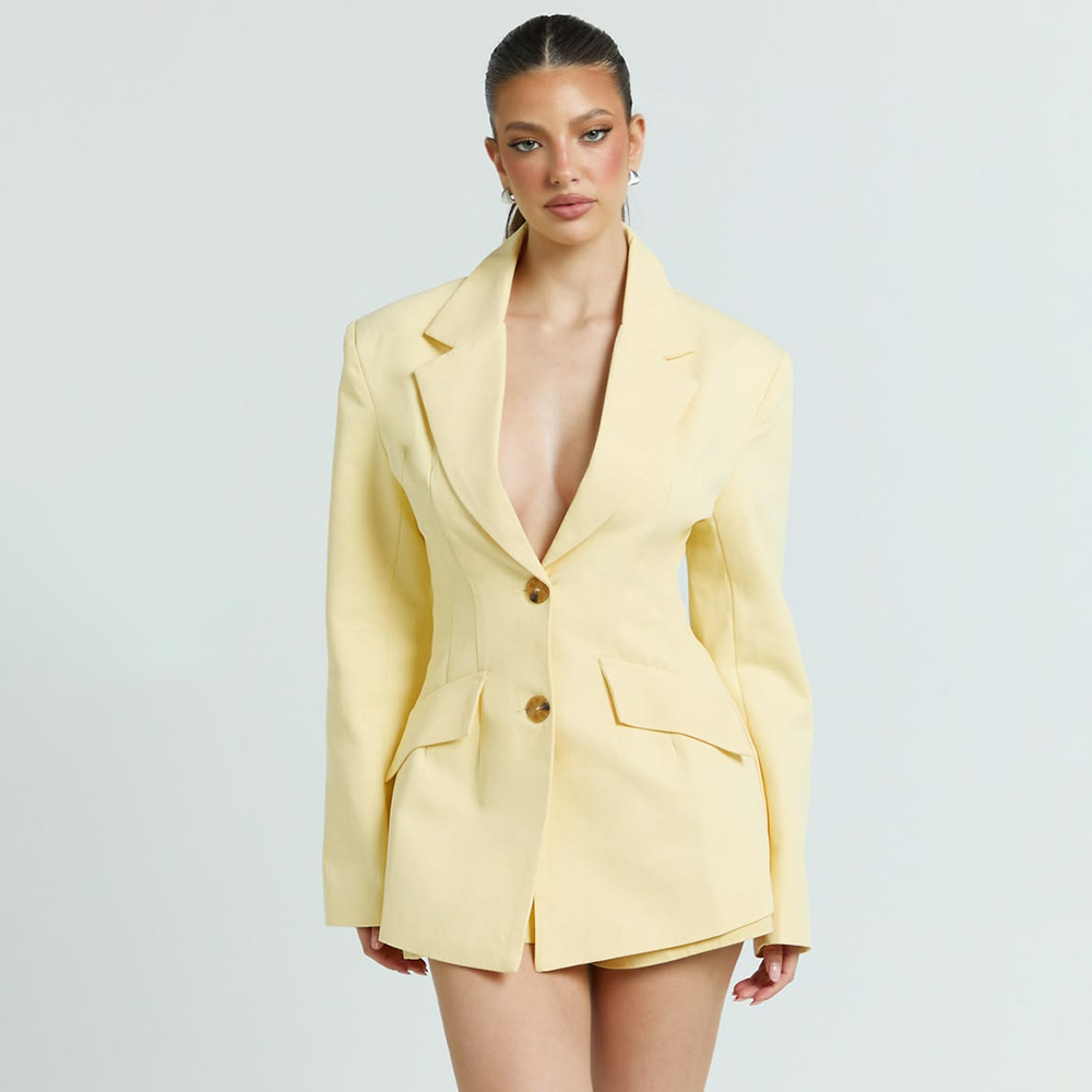 Light Yellow Women's 2Pic Suit - Women Formal Wear Shirts 评论和价格