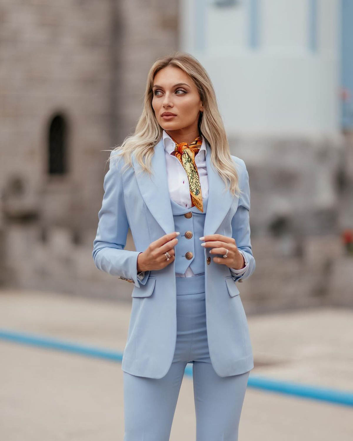 Women Formal Suits Sky Blue Pe - Women Formal Wear With Tie 评论和价格