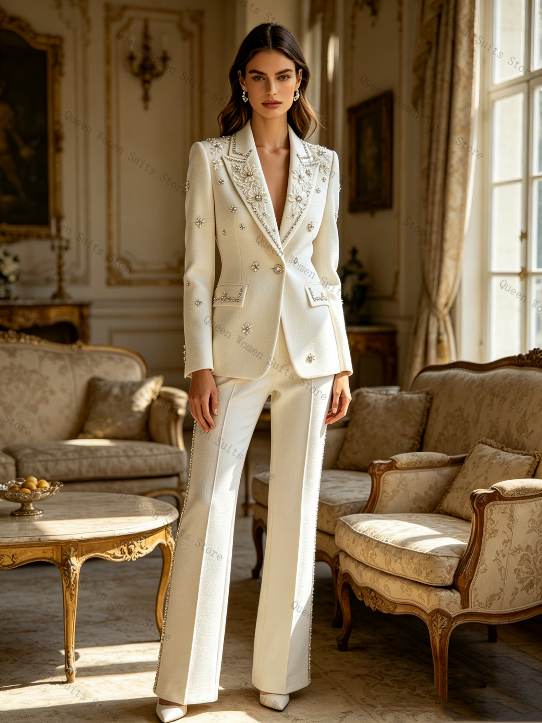 White Crystals Women Suit Set  - Women'S Formal Wear For A Wedding 评论和价格