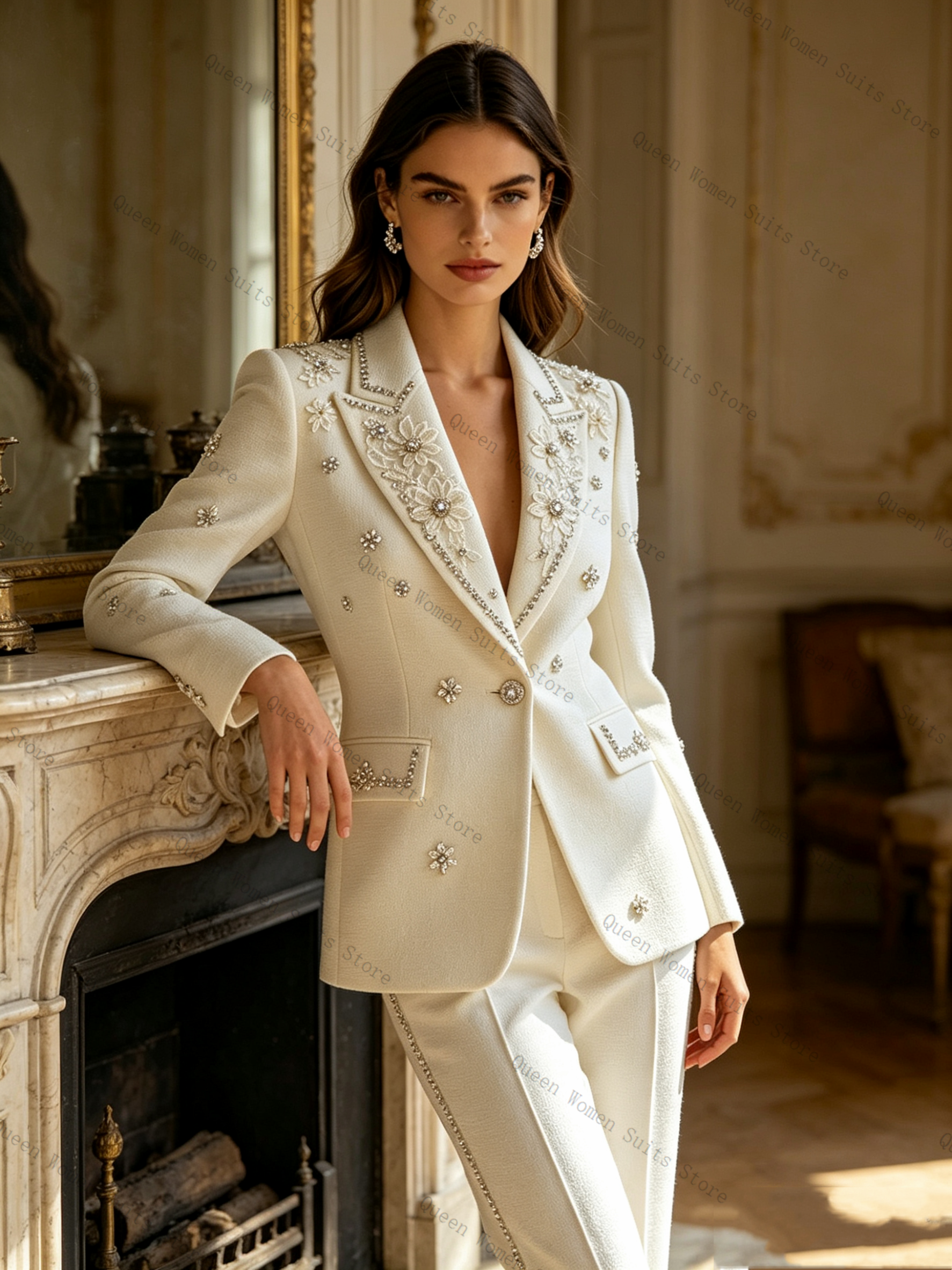 White Crystals Women Suit Set  - Women'S Formal Wear For A Wedding 评论和价格