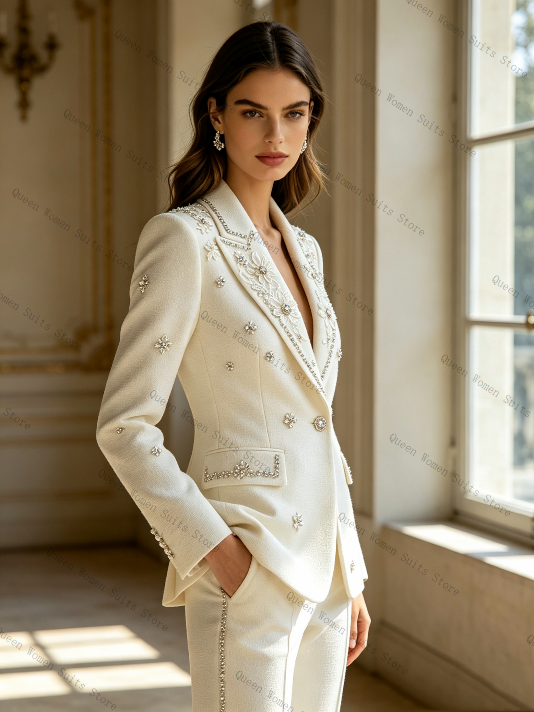 White Crystals Women Suit Set  - Women'S Formal Wear For A Wedding 评论和价格