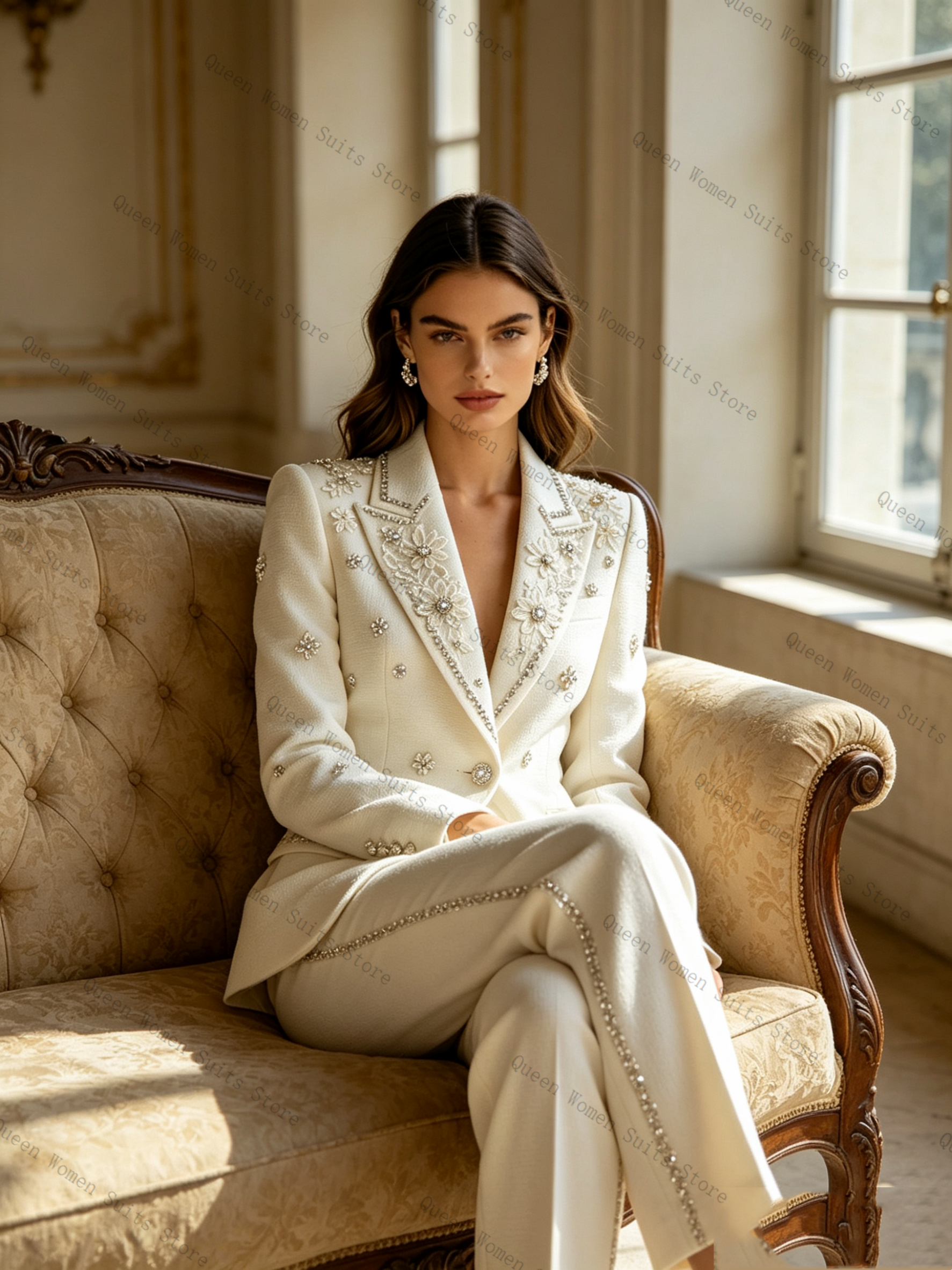 White Crystals Women Suit Set  - Women'S Formal Wear For A Wedding 评论和价格