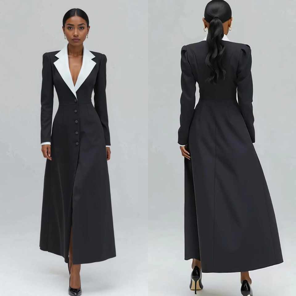 A Line Women Long Blazer Jacke - Women Formal Wear With Tie 评论和价格