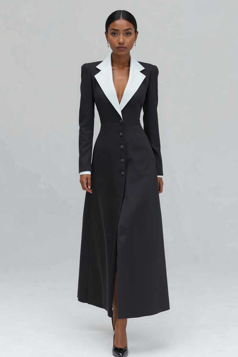 A Line Women Long Blazer Jacke - Women Formal Wear With Tie 评论和价格