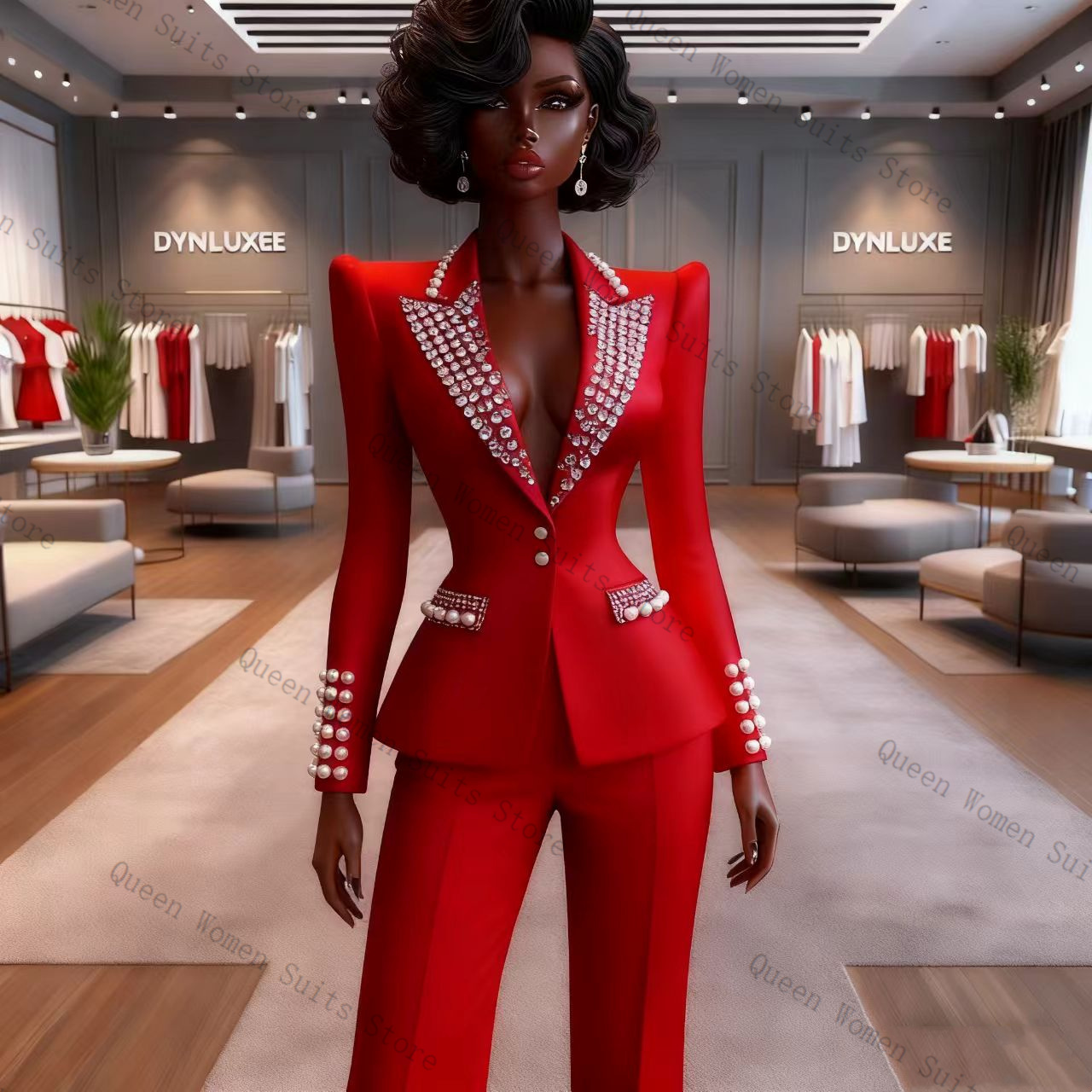 Pearls Red Women Suit Pants Se - Women'S Formal Wear For A Wedding 评论和价格