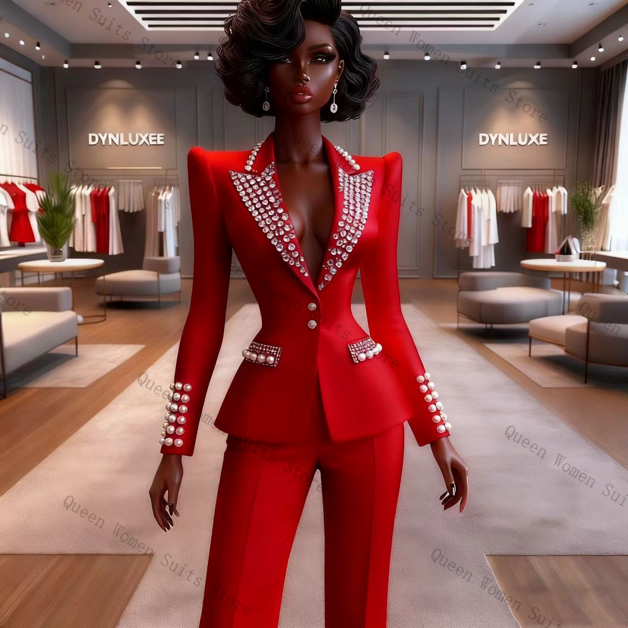 Pearls Red Women Suit Pants Se - Women'S Formal Wear For A Wedding 评论和价格