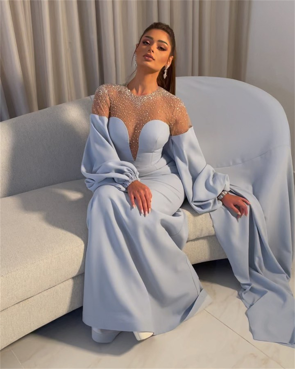 Santorini Sheer Neck Beaded Pr - Women Formal Wear Dubai 评论和价格