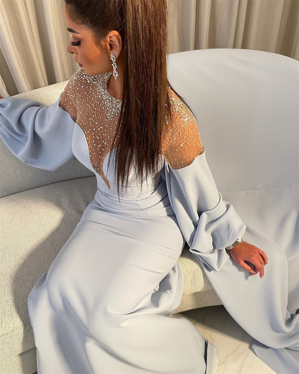 Santorini Sheer Neck Beaded Pr - Women Formal Wear Dubai 评论和价格