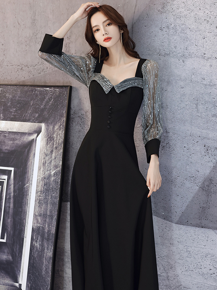 Ele Bla Long Sve Midi Dr for W - Women Formal Wear Korean 评论和价格