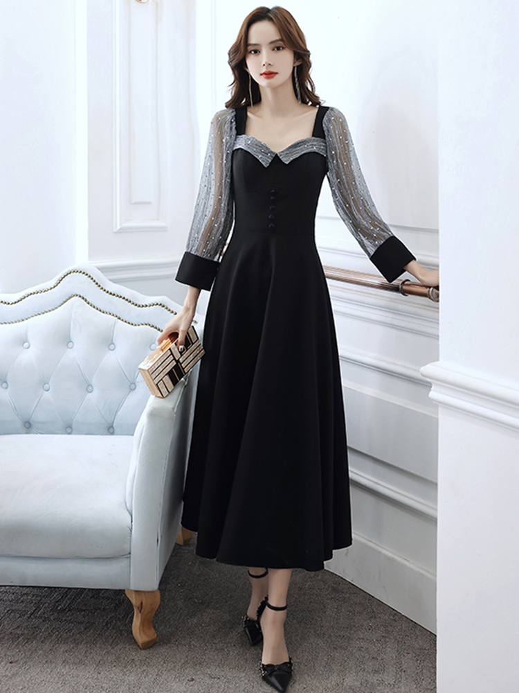 Ele Bla Long Sve Midi Dr for W - Women Formal Wear Korean 评论和价格