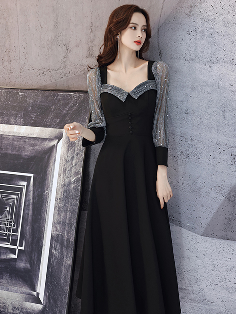 Ele Bla Long Sve Midi Dr for W - Women Formal Wear Korean 评论和价格