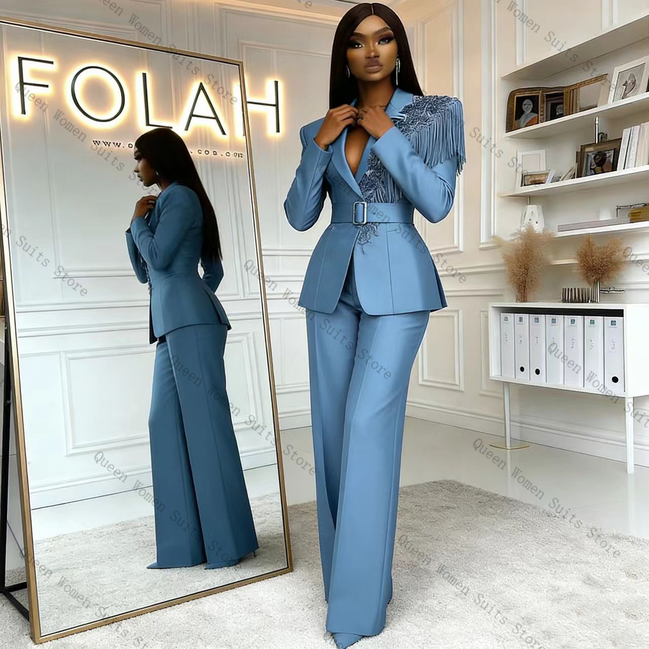 Tassel Blue Women Suit Pants S - Women'S Formal Wear For A Wedding 评论和价格