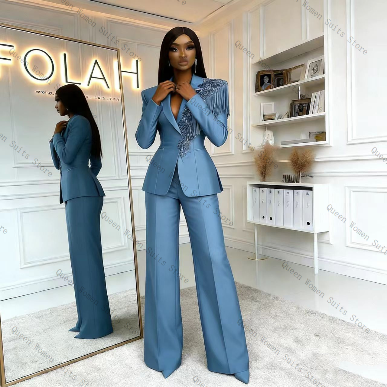 Tassel Blue Women Suit Pants S - Women'S Formal Wear For A Wedding 评论和价格