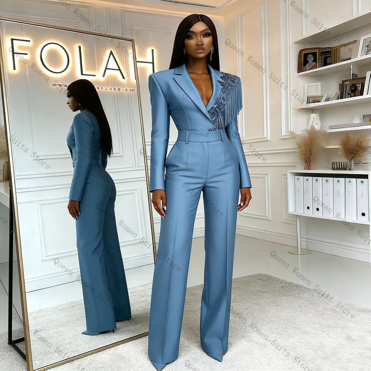 Tassel Blue Women Suit Pants S - Women'S Formal Wear For A Wedding 评论和价格