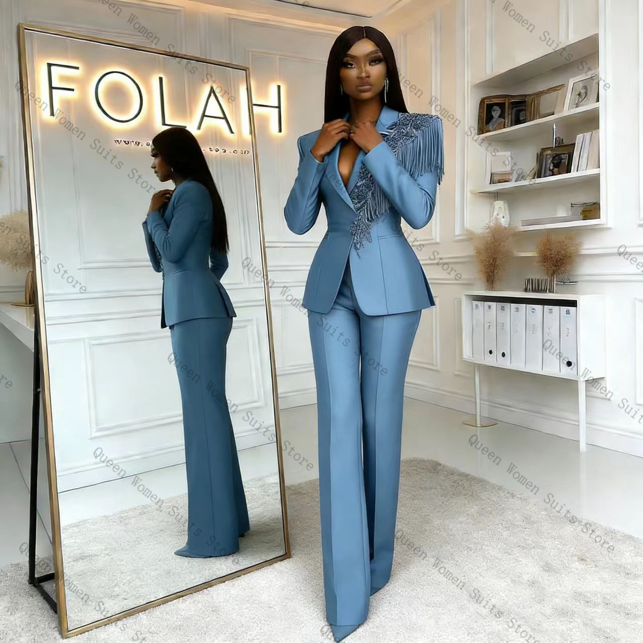 Tassel Blue Women Suit Pants S - Women'S Formal Wear For A Wedding 评论和价格