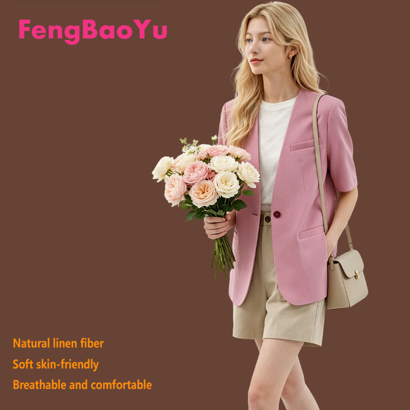 Solid Color 100% Natural Linen - Women Formal Wear Blazers 评论和价格