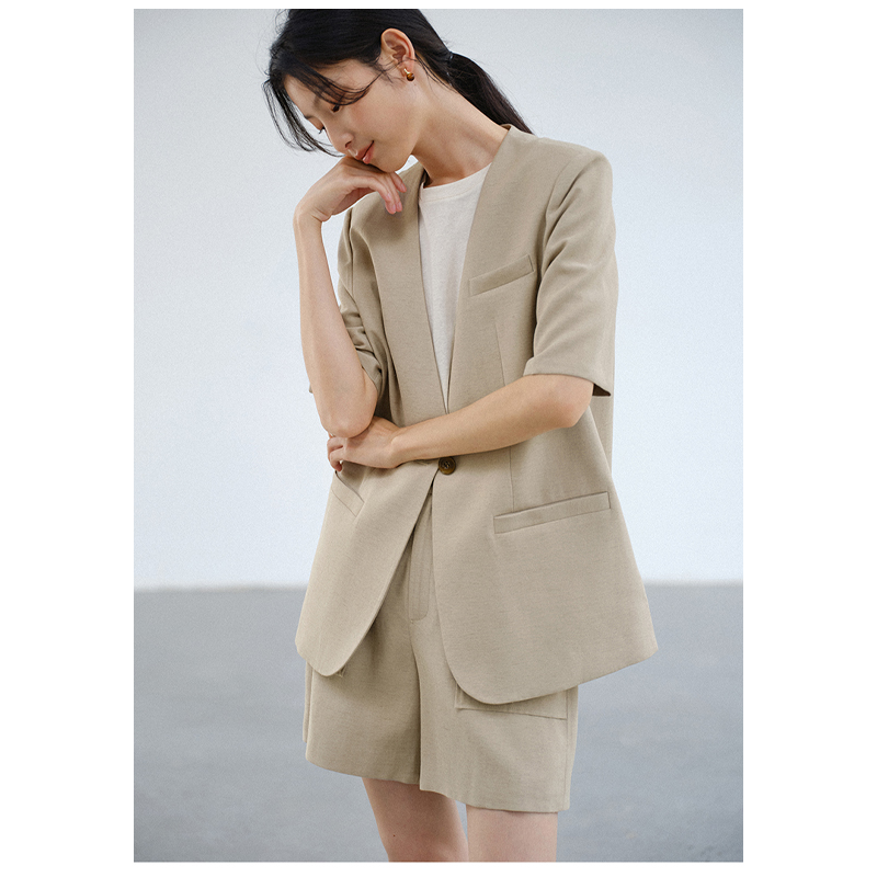 Solid Color 100% Natural Linen - Women Formal Wear Blazers 评论和价格