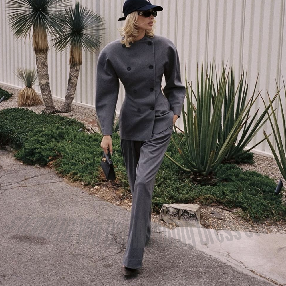 Classic Grey Women's Suit Set  - Women Formal Wear Blazers 评论和价格