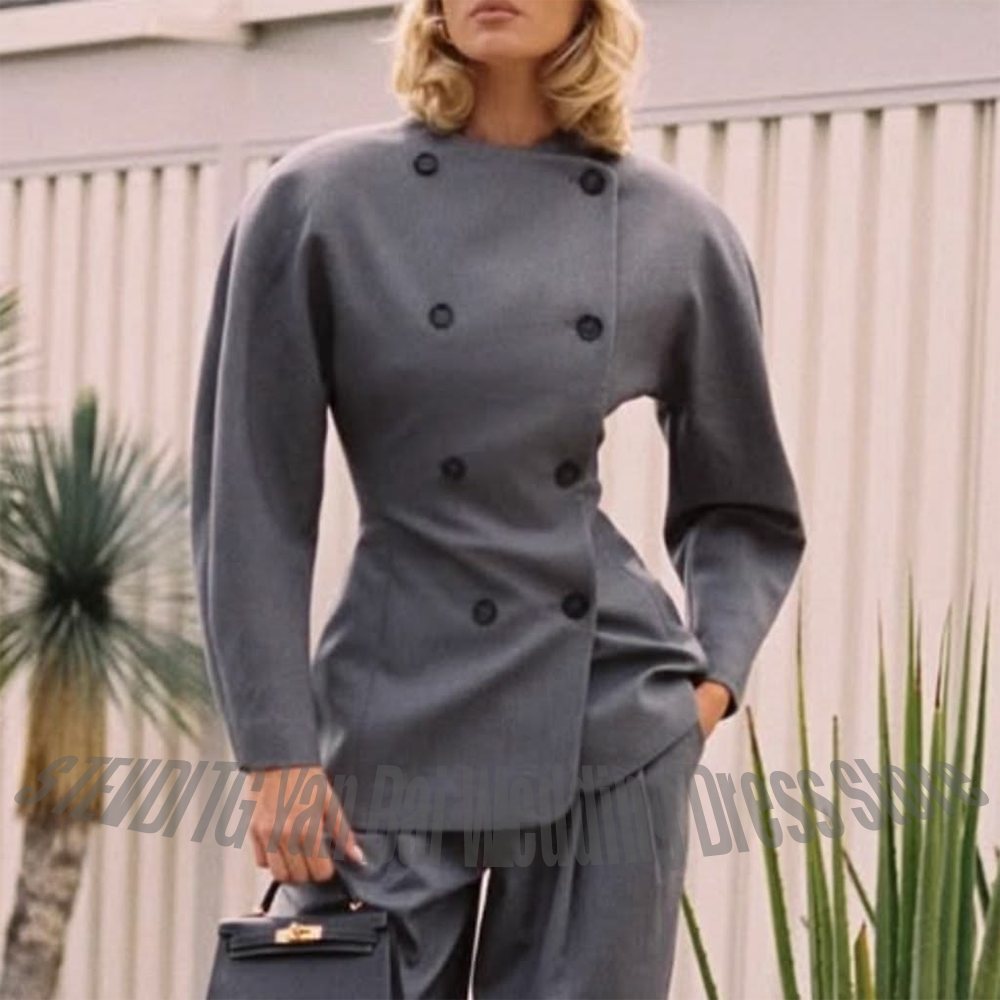 Classic Grey Women's Suit Set  - Women Formal Wear Blazers 评论和价格