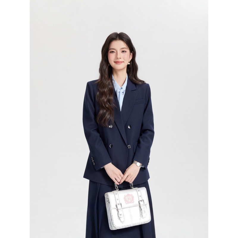 Navy blue double-breasted wome - Women Formal Wear Korean 评论和价格