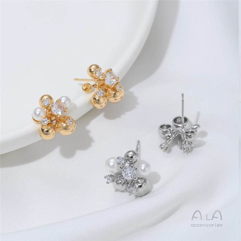 14K Gold-plated, Zirconium-inl - Pearl Earring Stud 评论和价格