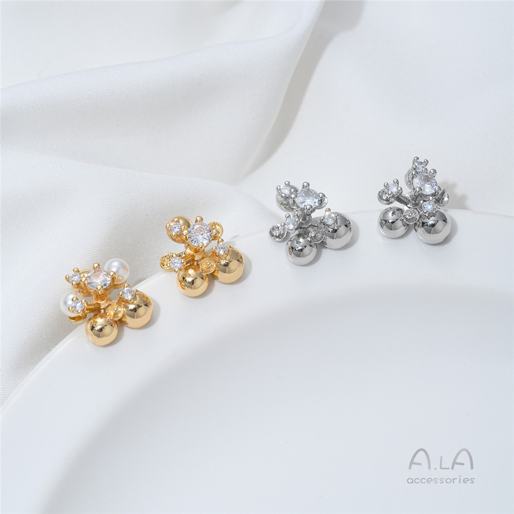 14K Gold-plated, Zirconium-inl - Pearl Earring Stud 评论和价格
