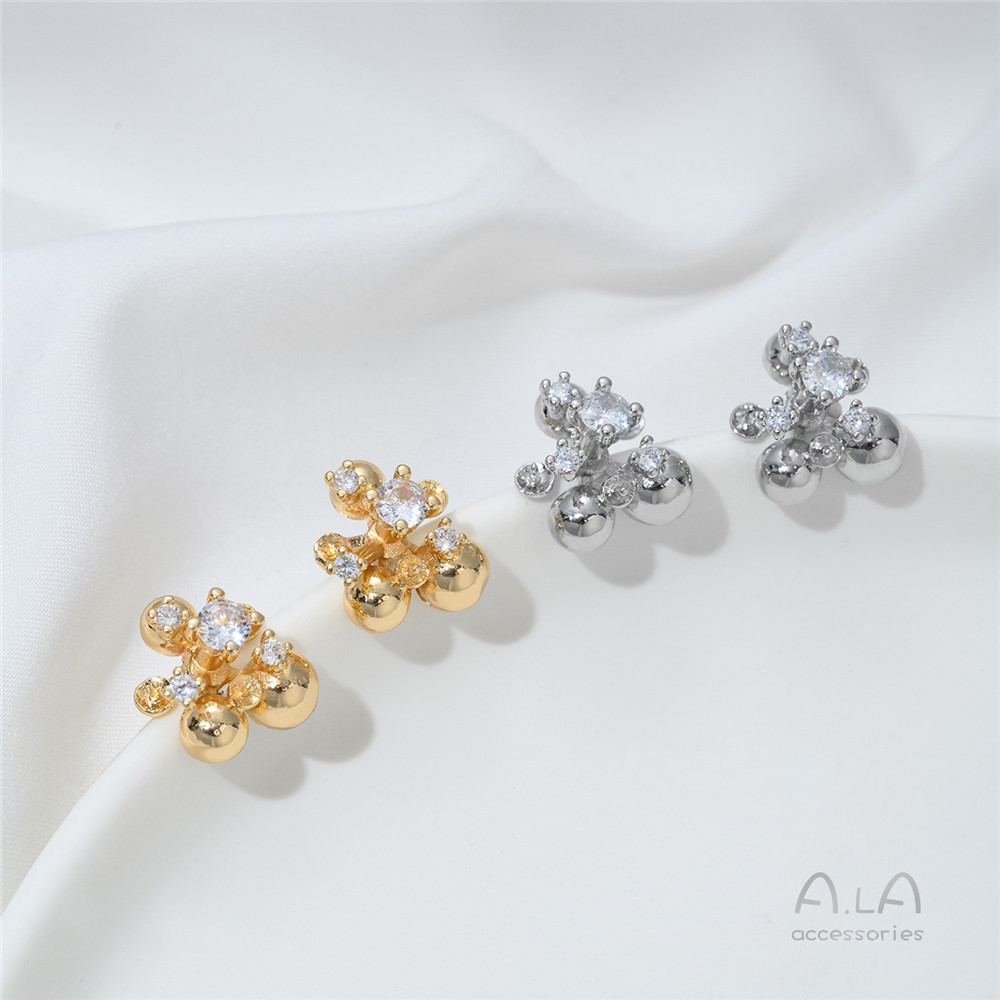 14K Gold-plated, Zirconium-inl - Pearl Earring Stud 评论和价格