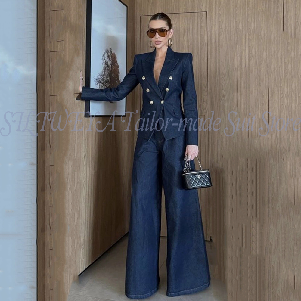 Women Pant Suits Blue Denim 2  - Women Formal Wear Korean 评论和价格