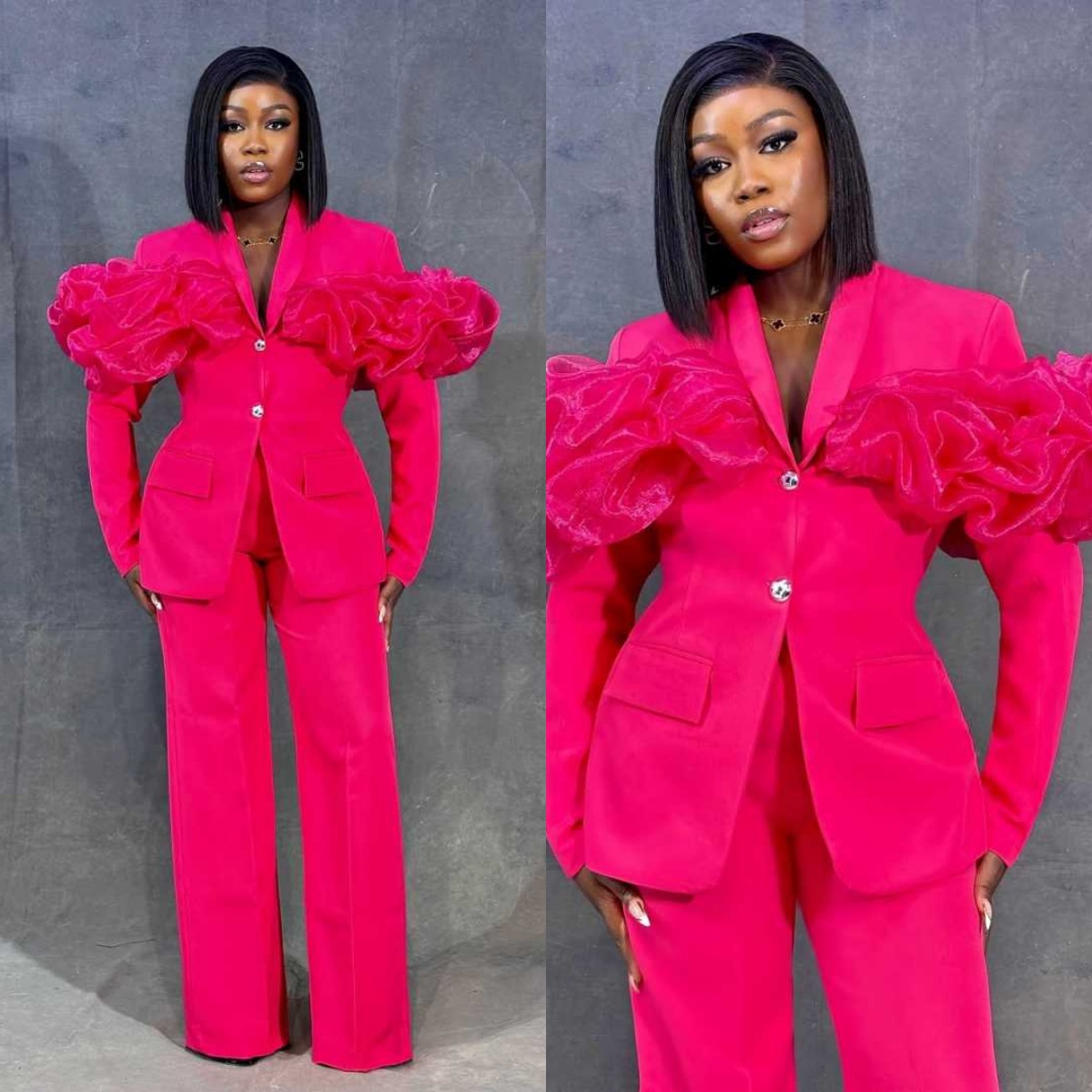 Customized Hot Pink Women Pant - Women Formal Wear With Tie 评论和价格