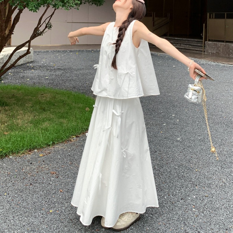 White Dress Sets for Women Bow - Shift Dress Sleeveless 评论和价格