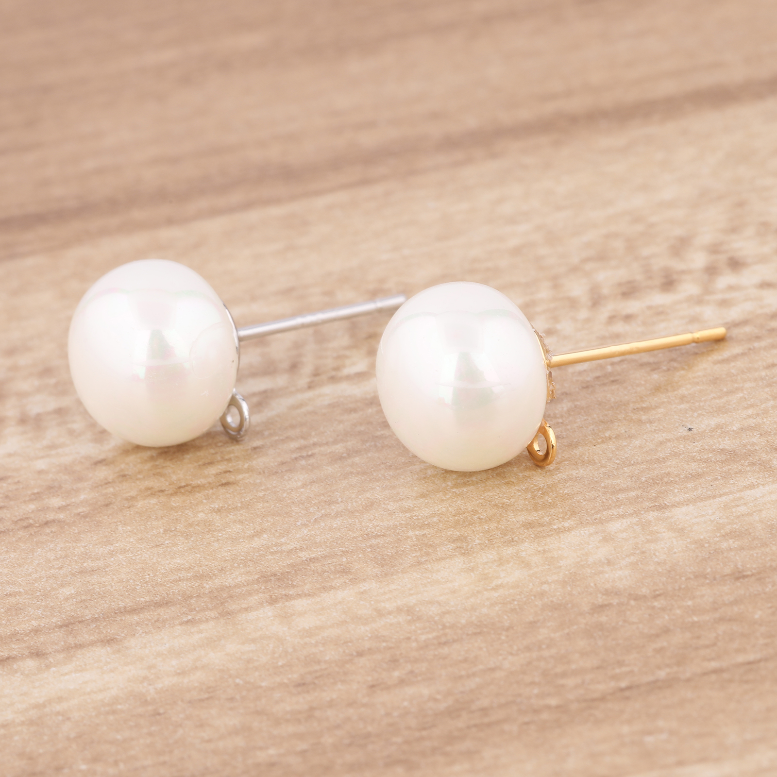 10pcs Copper White K Gold Plat - Pearl Earring Stud 评论和价格
